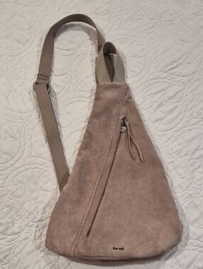 The Sak Taupe Suede Crossbody Sling Bag